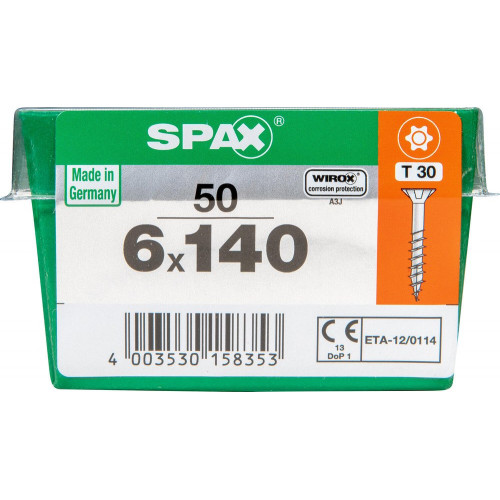 Lot De 50 Vis Acier Tête Fraisée Torx Spax, Diam.6 Mm X L.140 Mm - SPAX