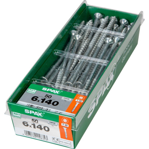Lot De 50 Vis Acier Tête Fraisée Torx Spax, Diam.6 Mm X L.140 Mm - SPAX