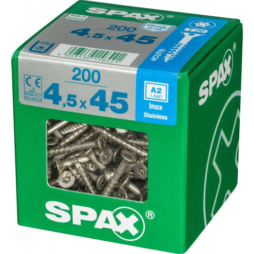 Lot De 200 Vis Inox Tête Fraisée Torx Spax, Diam.4.5 Mm X L.45 Mm - SPAX