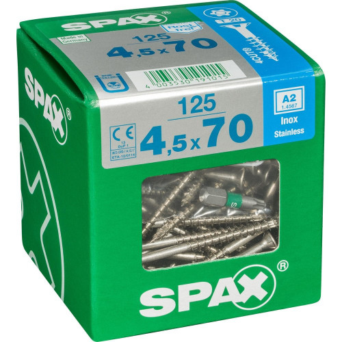 Lot De 125 Vis Inox Tête Fraisée Torx Spax, Diam.4.5 Mm X L.70 Mm - SPAX