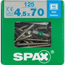 Lot De 125 Vis Inox Tête Fraisée Torx Spax, Diam.4.5 Mm X L.70 Mm - SPAX