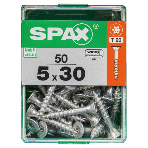 Lot De 50 Vis Acier Tête Plate Spax, Diam.5 Mm X L.30 Mm - SPAX