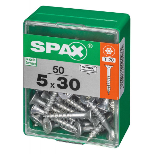 Lot De 50 Vis Acier Tête Plate Spax, Diam.5 Mm X L.30 Mm - SPAX