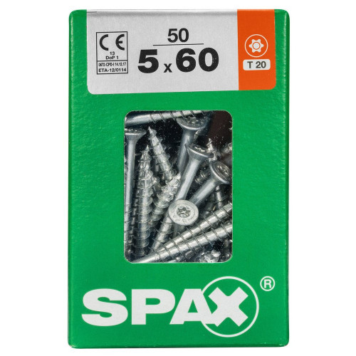 Lot De 50 Vis Acier Tête Fraisée Torx Spax, Diam.5 Mm X L.60 Mm - SPAX
