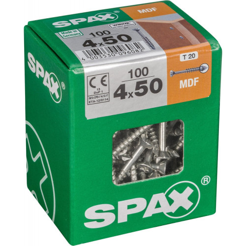 Lot De 100 Vis Acier Tête Fraisée Spax, Diam.4 Mm X L.50 Mm - SPAX