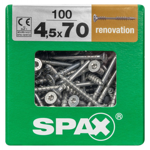 Lot De 100 Vis Acier Tête Fraisée Torx Spax, Diam.4.5 Mm X L.70 Mm - SPAX