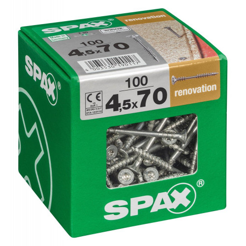 Lot De 100 Vis Acier Tête Fraisée Torx Spax, Diam.4.5 Mm X L.70 Mm - SPAX