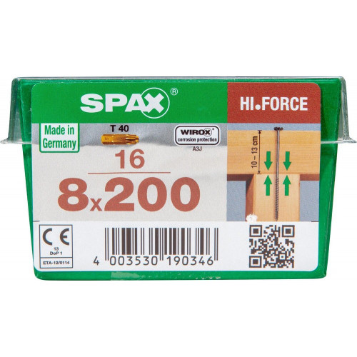Lot De 16 Vis Acier Torx Spax, Diam.8 Mm X L.200 Mm - SPAX
