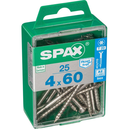 Lot De 25 Vis Inox Tête Fraisée Torx Spax, Diam.4 Mm X L.60 Mm - SPAX