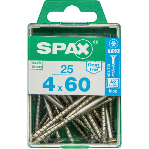 Lot De 25 Vis Inox Tête Fraisée Torx Spax, Diam.4 Mm X L.60 Mm - SPAX
