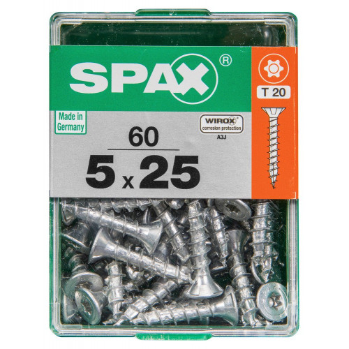 Lot De 60 Vis Acier Tête Autofraisée Plate Spax, Diam.5 Mm X L.25 Mm - SPAX