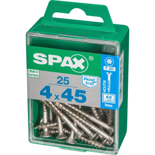 Lot De 25 Vis Inox Tête Fraisée Torx Spax, Diam.4 Mm X L.45 Mm - SPAX