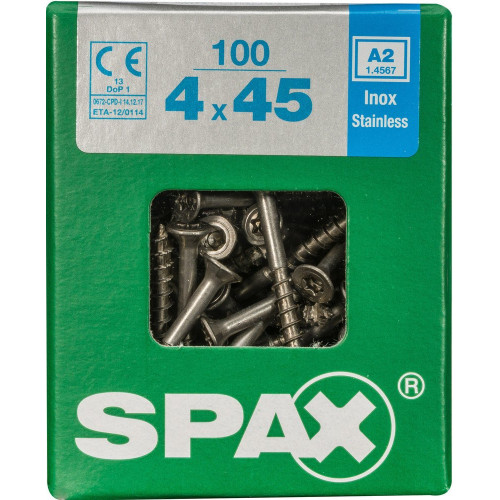 Lot De 100 Vis Inox Tête Fraisée Torx Spax, Diam.4 Mm X L.45 Mm - SPAX