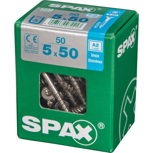 Lot De 50 Vis Inox Tête Fraisée Torx Spax, Diam.5 Mm X L.50 Mm - SPAX