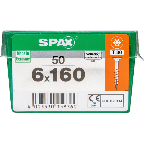 Lot De 50 Vis Acier Tête Fraisée Torx Spax, Diam.6 Mm X L.160 Mm - SPAX