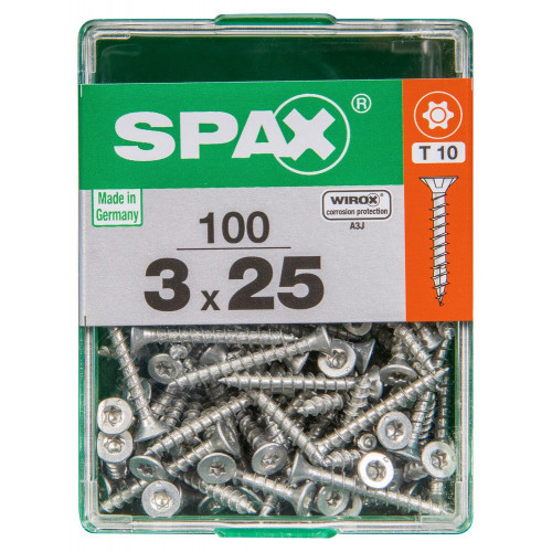 Lot De 100 Vis Acier Tête Plate Spax, Diam.3 Mm X L.25 Mm - SPAX