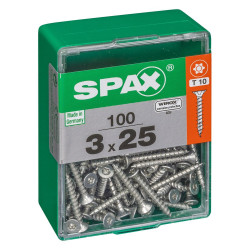 Lot De 100 Vis Acier Tête Plate Spax, Diam.3 Mm X L.25 Mm - SPAX