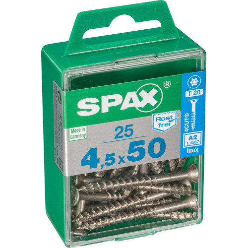 Lot De 25 Vis Inox Tête Fraisée Torx Spax, Diam.4.5 Mm X L.50 Mm - SPAX