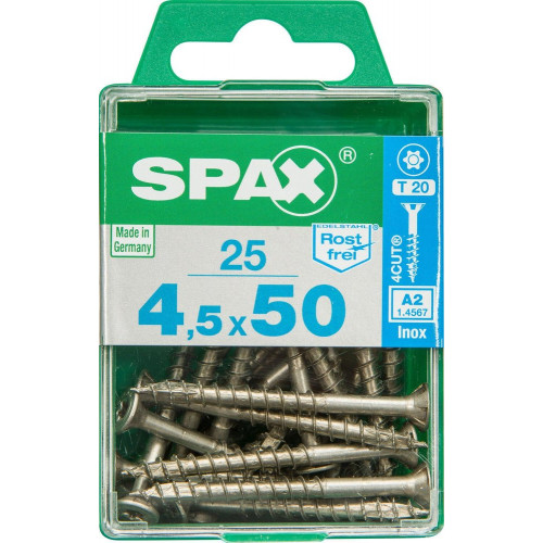 Lot De 25 Vis Inox Tête Fraisée Torx Spax, Diam.4.5 Mm X L.50 Mm - SPAX
