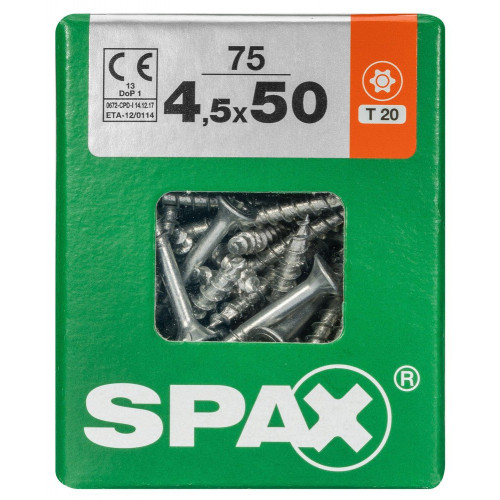 Lot De 75 Vis Acier Tête Fraisée Torx Spax, Diam.4.5 Mm X L.50 Mm - SPAX