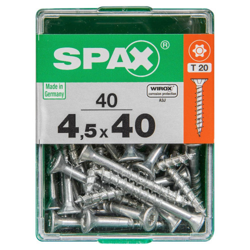 Lot De 40 Vis Acier Tête Autofraisée Plate Spax, Diam.4.5 Mm X L.40 Mm - SPAX