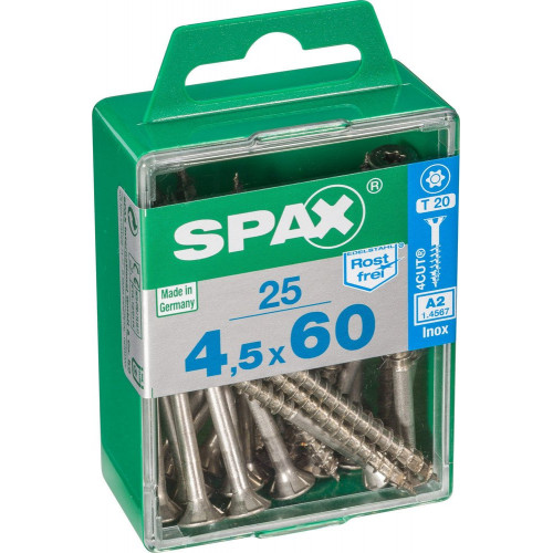 Lot De 25 Vis Inox Tête Fraisée Torx Spax, Diam.4.5 Mm X L.60 Mm - SPAX