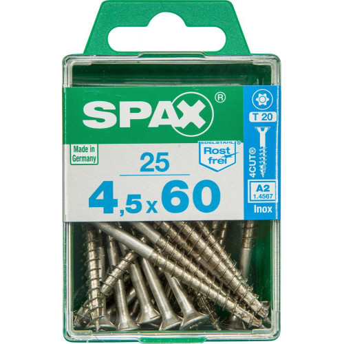 Lot De 25 Vis Inox Tête Fraisée Torx Spax, Diam.4.5 Mm X L.60 Mm - SPAX