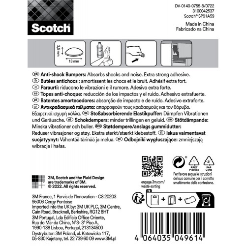 Lot de 12 butées amortissement adhésives pvc transparent SCOTCH diam.13 mm - SCOTCH