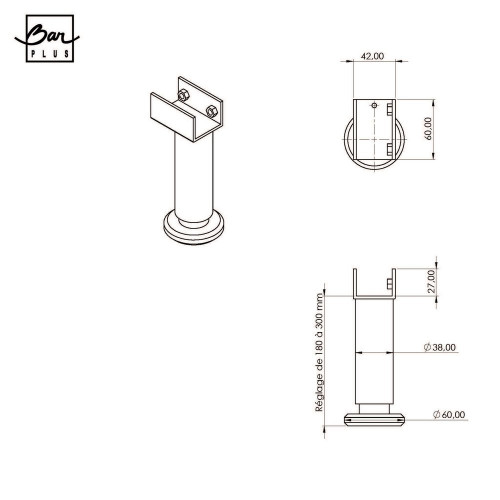 Pied de lit réglable rond BAR PLUS acier finition bois Ht. max 30 x Diam. 5.8 cm - BAR PLUS