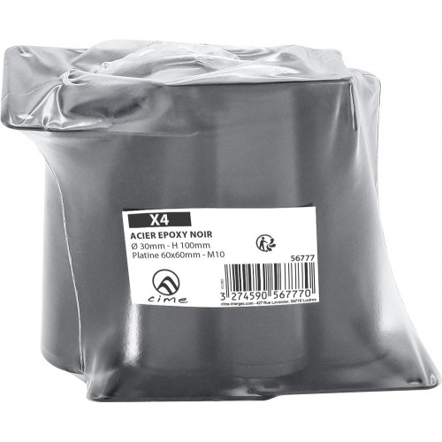 Lot de 4 pieds de meubles CIME fixe rond, acier noir produit sans finition Ht. m - Cime