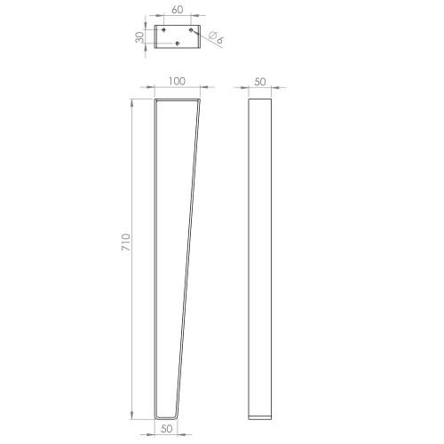 Pied de table Cime Plat noir ép. 4 mm x largeur 5 cm x hauteur 71 cm - Cime