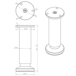 Pied de meuble CIME, chromé, diamètre 3.8 cm x hauteur réglable de 15 à 17 cm - Cime