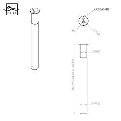 Pied table h705/1300xd102mm acier laiton - BAR PLUS