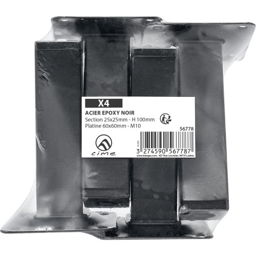 Lot de 4 pieds de meubles CIME fixe carré, acier noir produit sans finition Ht. - Cime