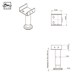 Pied de lit central réglable rond BAR PLUS acier noir Ht. max 30 x Diam. 5.8 cm - BAR PLUS