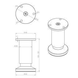 Pied de meuble CIME réglable rond, aluminium or produit sans finition Ht. max 12 - Cime