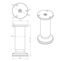 Pied de meuble CIME, chromé, diamètre 3.8 cm x hauteur réglable de 12 à 14 cm - Cime