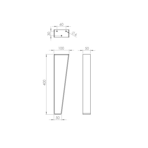 Pied meuble trapez h400x50x100mm blanc - Cime