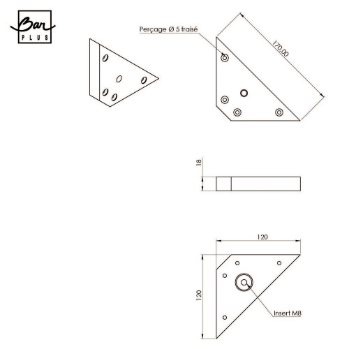Equerre bois trapézoidale bois recoupable - BAR PLUS