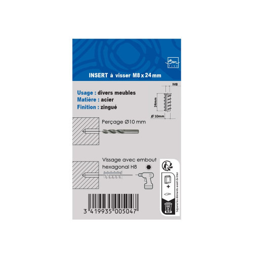Lot de 4 inserts pour pied BAR PLUS, M8 x 24 mm - BAR PLUS