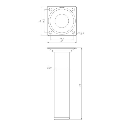 Pied de meuble CIME fixe rond, acier or produit sans finition Ht. max 15 - Cime
