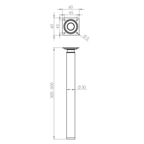 Pied de meuble cylindrique réglable CIME acier laiton Ht. max 50 x Diam.3 cm - Cime
