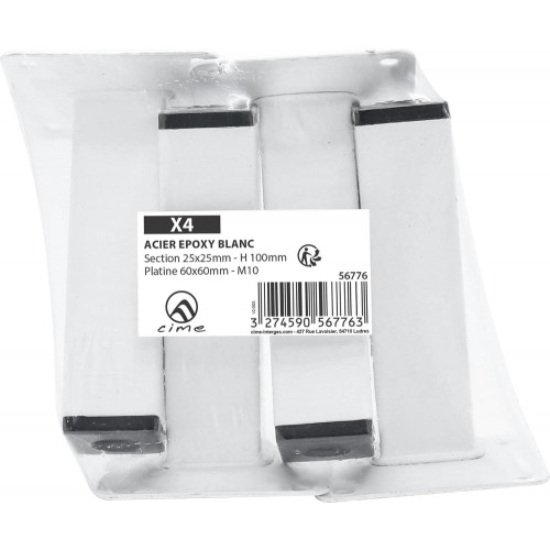 Lot de 4 pieds de meubles CIME fixe carré, acier blanc produit sans finition Ht. - Cime