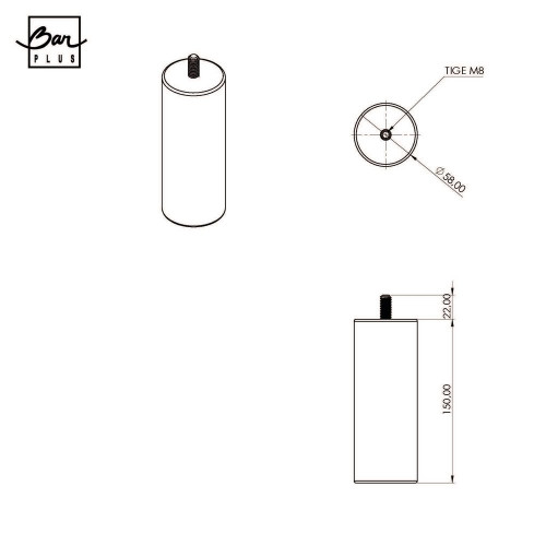 Lot de 4 pieds de lit cylindriques pin vernis BAR PLUS, ?5,8 cm x H.15 cm - BAR PLUS