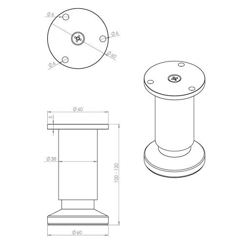 Pied de meuble Cime, noir, diamètre 3.8 cm x hauteur 10 cm - Cime