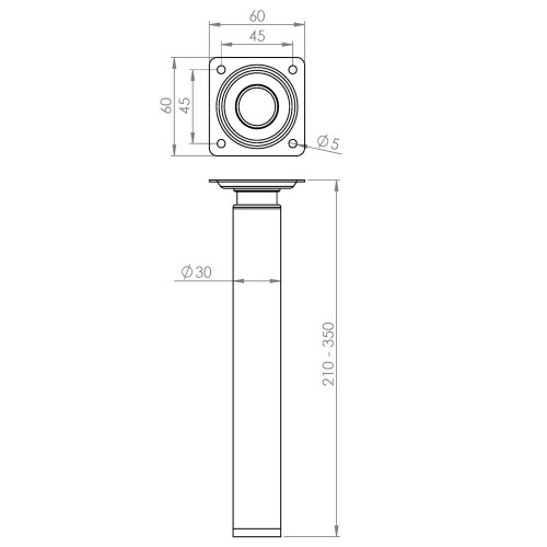 Pied de meuble cylindrique réglable CIME acier laiton Ht. max 35 x Diam.3 cm - Cime