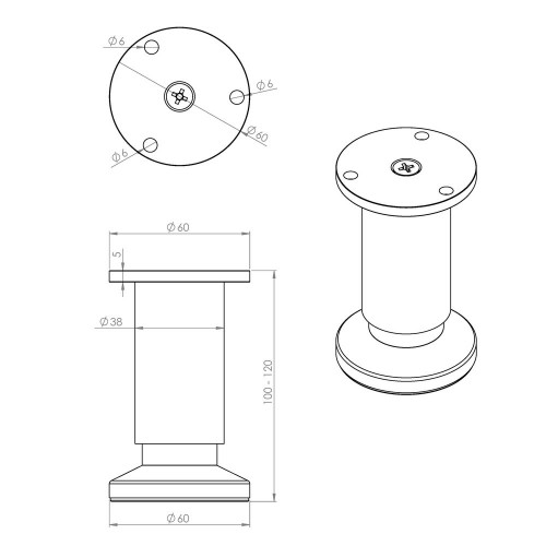 Pied de meuble CIME réglable rond, aluminium blanc produit sans finition Ht. max - Cime
