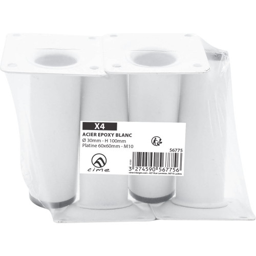 Lot de 4 pieds de meubles CIME fixe rond, acier blanc produit sans finition Ht. - Cime