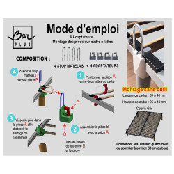 Lot de 4 pieds de lit universels hêtre verni à fixer sur cadre Bar Plus, ?6 x H. - BAR PLUS