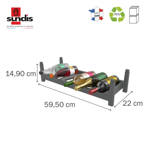 Range bouteille polypropylène 6 emplacements SUNDIS, H.14.9 x l.59.5 x P.22 cm - SUNDIS